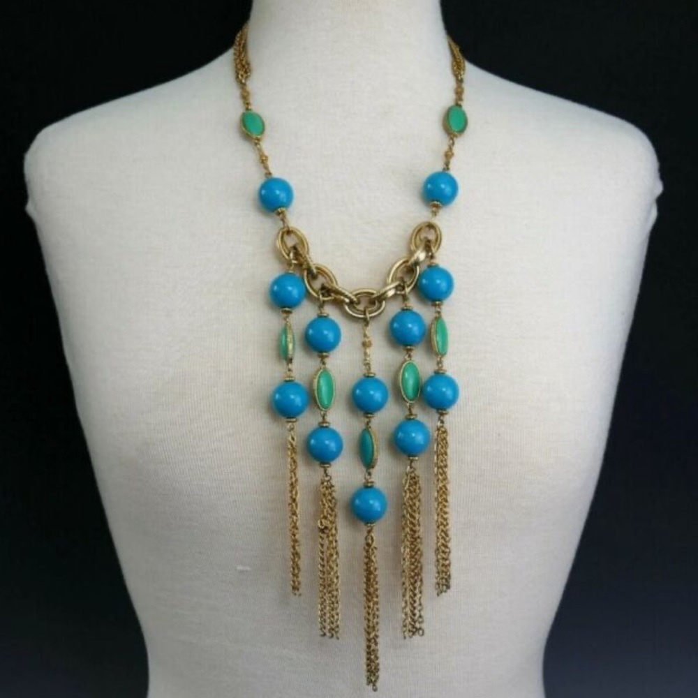 Turquoise and green drop necklace.